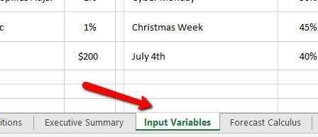 Input variables. User task input variables.