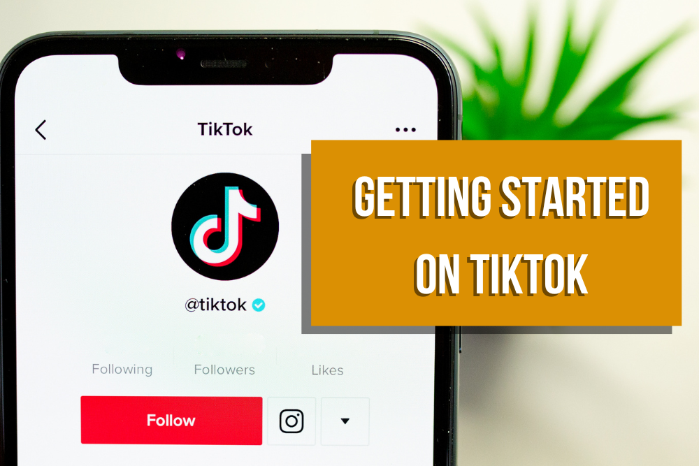 Getting Started on TikTok Cover Image with a smartphone showing a tiktok profile and a green plant in the background